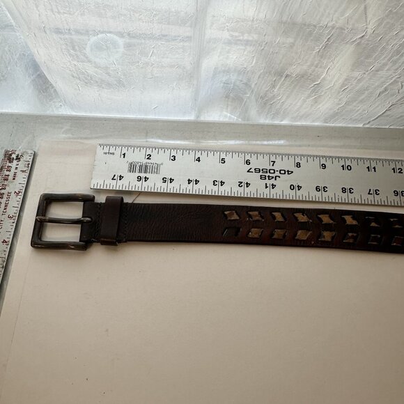 Vintage Brown Leather Belt Rustic Buckle Cutout Design 1.5 in 2X 43 in Everyday - Picture 3 of 11